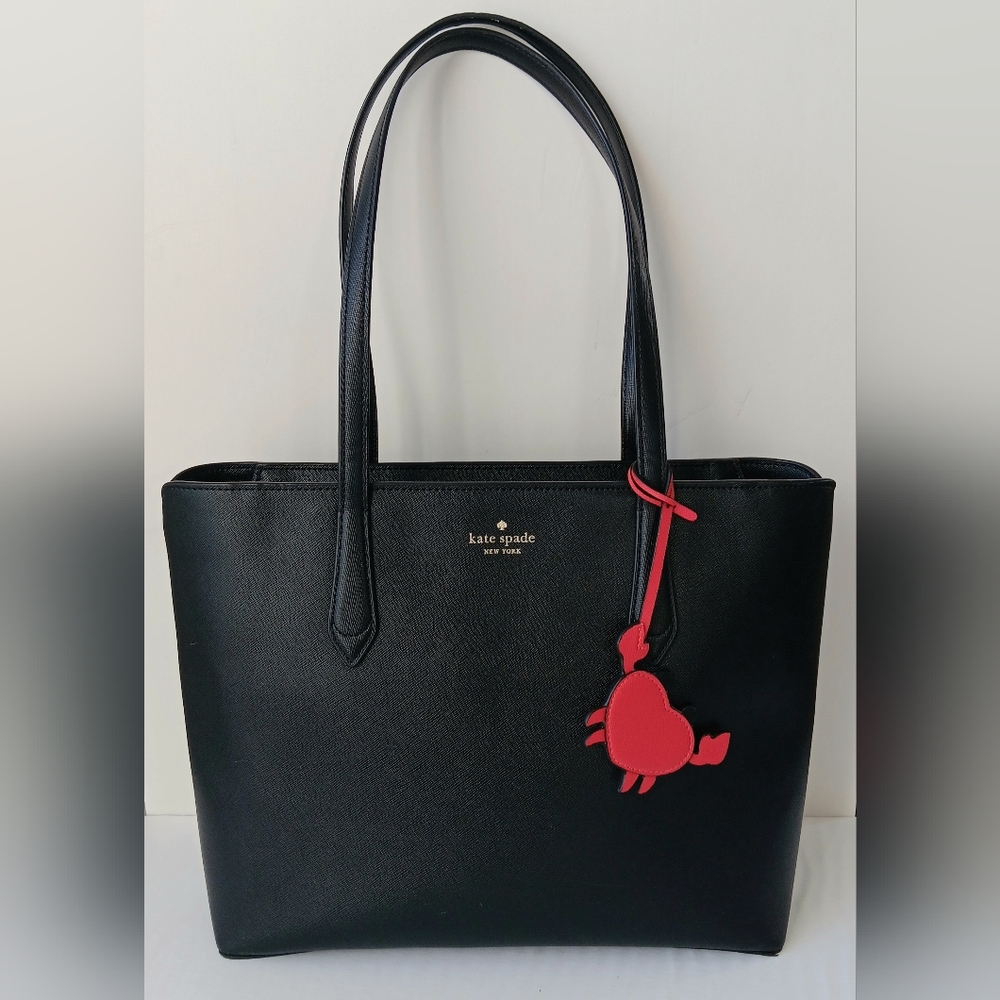 Kate Spade Marlee Tote Saffiano Black with Red Crab charm